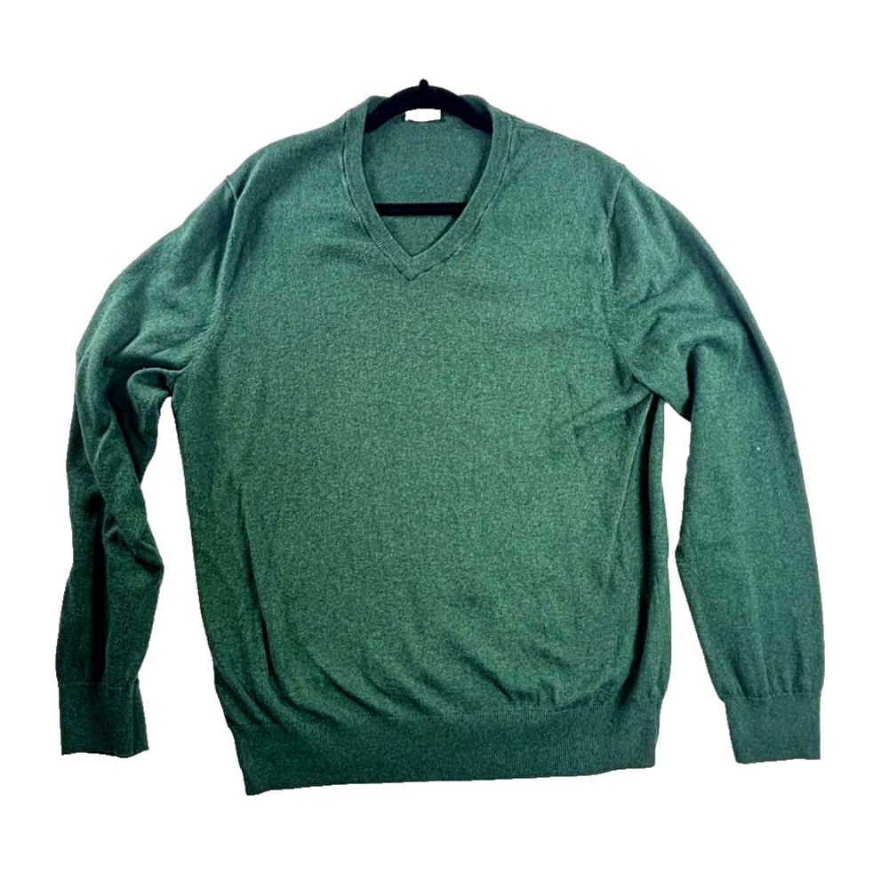 Gap Pullover Sweater V-Neck Mens Sz L /‎ XL Forest Green Cotton Cashmere Blend
